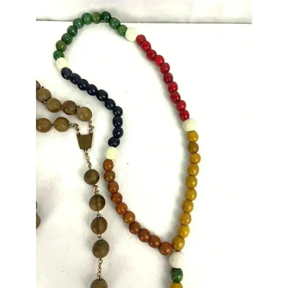 VTG Pair Wooden Rosaries Bronze Colorful‎